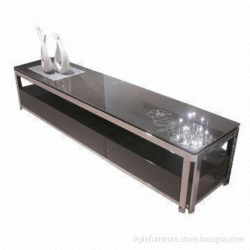 TV stand with tempered-glass top and stainless metal frame